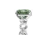 White gold Fancy Green Radiant  Diamond Prong Setting with Side Stones on a Pave Band_124