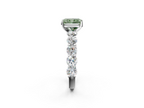 White gold Fancy Green Radiant  Diamond Prong Setting with Side Stones on a Pave Band_127