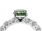 White gold Fancy Green Radiant  Diamond Prong Setting with Side Stones on a Pave Band_129