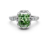 White gold Fancy Green Radiant  Diamond Solitaire Ring with Shared Prong Pavé Band_12