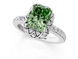 White gold Fancy Green Radiant  Diamond Solitaire Ring with Shared Prong Pavé Band_13