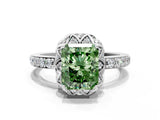 White gold Fancy Green Radiant  Diamond Solitaire Ring with Shared Prong Pavé Band_24