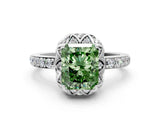 White gold Fancy Green Radiant  Diamond Solitaire Ring with Shared Prong Pavé Band_79