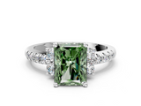 White gold Fancy Green Radiant  Diamond Three-Stone Pave Band with Four-Prong Setting_20