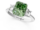 White gold Fancy Green Radiant  Diamond Three-Stone Ring with Trapezoid Side Stones and Prong Setting_18