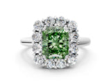 White gold Fancy Green Radiant  Halo Cluster Diamond Engagement Ring with Prong Setting and Polished Band_75