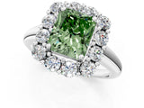 White gold Fancy Green Radiant  Halo Cluster Diamond Engagement Ring with Prong Setting and Polished Band_76