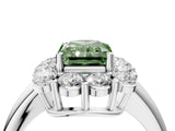 White gold Fancy Green Radiant  Halo Cluster Diamond Engagement Ring with Prong Setting and Polished Band_79
