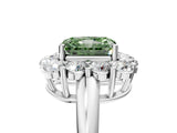White gold Fancy Green Radiant  Halo Cluster Diamond Engagement Ring with Prong Setting and Polished Band_80