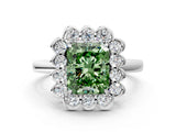 White gold Fancy Green Radiant  Halo Cluster Diamond Engagement Ring with Solitaire Band and Prong Setting_82