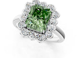 White gold Fancy Green Radiant  Halo Cluster Diamond Engagement Ring with Solitaire Band and Prong Setting_83