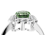 White gold Fancy Green Radiant  Halo Cluster Diamond Engagement Ring with Solitaire Band and Prong Setting_87