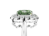 White gold Fancy Green Radiant  Halo Cluster Diamond Engagement Ring with Solitaire Band and Prong Setting_87