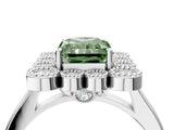 White gold Fancy Green Radiant  Halo Diamond Cluster Engagement Ring with Milgrain Bezel Setting and Solitaire Band_43