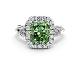 White gold Fancy Green Radiant  Halo Diamond Engagement Ring with Filigree Band and Four-Prong Setting_105