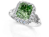 White gold Fancy Green Radiant  Halo Diamond Engagement Ring with Filigree Band and Four-Prong Setting_106