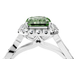 White gold Fancy Green Radiant  Halo Diamond Engagement Ring with Filigree Band and Four-Prong Setting_109