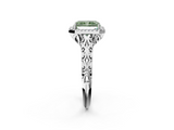 White gold Fancy Green Radiant  Halo Diamond Engagement Ring with Intricate Filigree Band and Four-Prong Setting_86