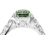 White gold Fancy Green Radiant  Halo Diamond Engagement Ring with Intricate Filigree Band and Four-Prong Setting_88