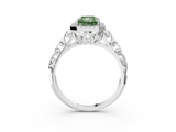 White gold Fancy Green Radiant  Halo Diamond Engagement Ring with Intricate Filigree Band and Four-Prong Setting_98