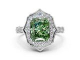 White gold Fancy Green Radiant  Halo Diamond Engagement Ring with Milgrain Band and Four-Prong Setting_66
