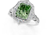 White gold Fancy Green Radiant  Halo Diamond Engagement Ring with Milgrain Band and Four-Prong Setting_67