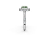 White gold Fancy Green Radiant  Halo Diamond Engagement Ring with Milgrain Pave Band and Four-Prong Setting_101