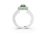 White gold Fancy Green Radiant  Halo Diamond Engagement Ring with Milgrain Pave Band and Four-Prong Setting_102