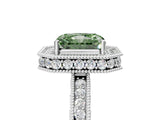 White gold Fancy Green Radiant  Halo Diamond Engagement Ring with Milgrain Pave Band and Four-Prong Setting_104
