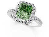 White gold Fancy Green Radiant  Halo Diamond Engagement Ring with Pavé Band and Four-Prong Setting_88
