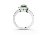 White gold Fancy Green Radiant  Halo Diamond Engagement Ring with Pavé Band and Four-Prong Setting_90
