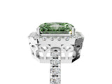 White gold Fancy Green Radiant  Halo Diamond Engagement Ring with Pavé Band and Four-Prong Setting_92