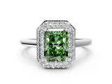 White gold Fancy Green Radiant  Halo Diamond Engagement Ring with Solitaire Band and Four-Prong Setting_37