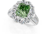 White gold Fancy Green Radiant  Halo Diamond Engagement Ring with Split Shank and Prong Setting_67
