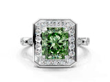 White gold Fancy Green Radiant  Halo Diamond Engagement Ring with Twisted Band and Four-Prong Setting