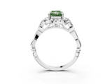 White gold Fancy Green Radiant  Halo Diamond Engagement Ring with Vintage-Inspired Band and Four-Prong Setting_6