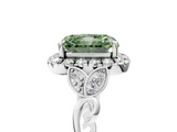 White gold Fancy Green Radiant  Halo Diamond Engagement Ring with Vintage-Inspired Band and Four-Prong Setting_8