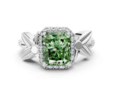 White gold Fancy Green Radiant  Halo Diamond Floral Band with Four-Prong Setting_55