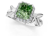 White gold Fancy Green Radiant  Halo Diamond Floral Band with Four-Prong Setting_56