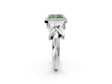 White gold Fancy Green Radiant  Halo Diamond Floral Band with Four-Prong Setting_57