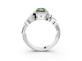 White gold Fancy Green Radiant  Halo Diamond Floral Band with Four-Prong Setting_58