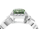 White gold Fancy Green Radiant  Halo Diamond Floral Band with Four-Prong Setting_59