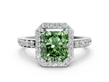 White gold Fancy Green Radiant  Halo Diamond Pavé Band Ring with Prong Setting_20