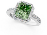 White gold Fancy Green Radiant  Halo Diamond Pavé Band Ring with Prong Setting_21