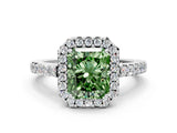 White gold Fancy Green Radiant  Halo Diamond Pavé Solitaire Ring_50