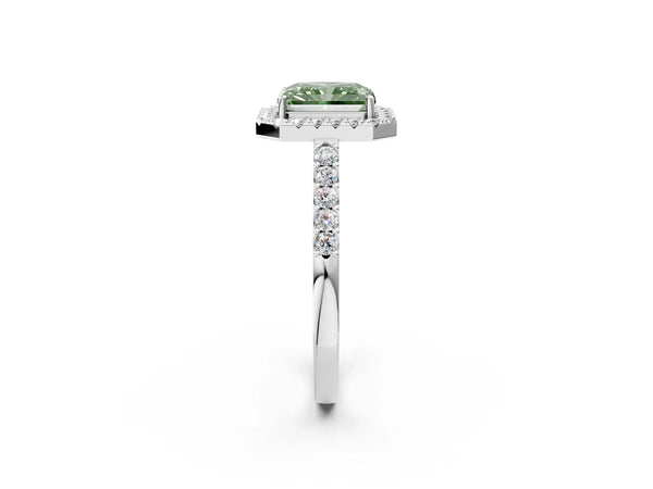 White gold Fancy Green Radiant  Halo Diamond Pavé Solitaire Ring