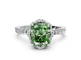 White gold Fancy Green Radiant  Halo Diamond Pave Band Ring with Four-Prong Setting_15