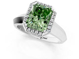 White gold Fancy Green Radiant  Halo Diamond Ring with Cathedral Band and Four-Prong Setting_50