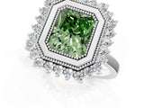 White gold Fancy Green Radiant  Halo Diamond Ring with Milgrain Edge and Round Prong Setting_56