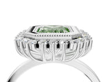 White gold Fancy Green Radiant  Halo Diamond Ring with Milgrain Edge and Round Prong Setting_59